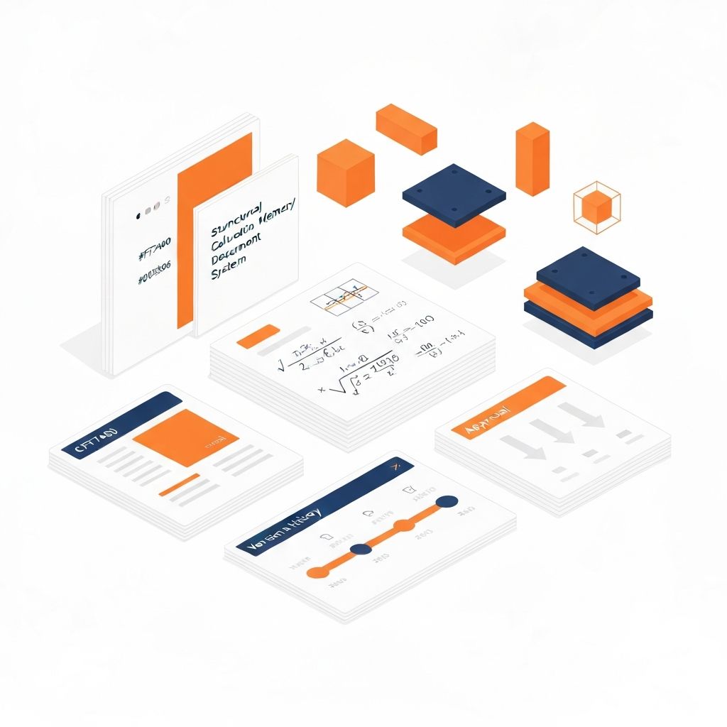 Ilustração isométrica de gestão de memórias de cálculo com controle de versão